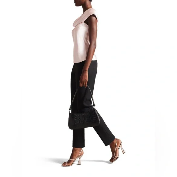 NWT Ted Baker WMB-Deanaah Draped Neck Straight Top in LT- Nude Size 4 - Picture 4 of 7